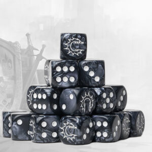 Conquest Logo on Dark Grey Marbled Dice - 24 per pack